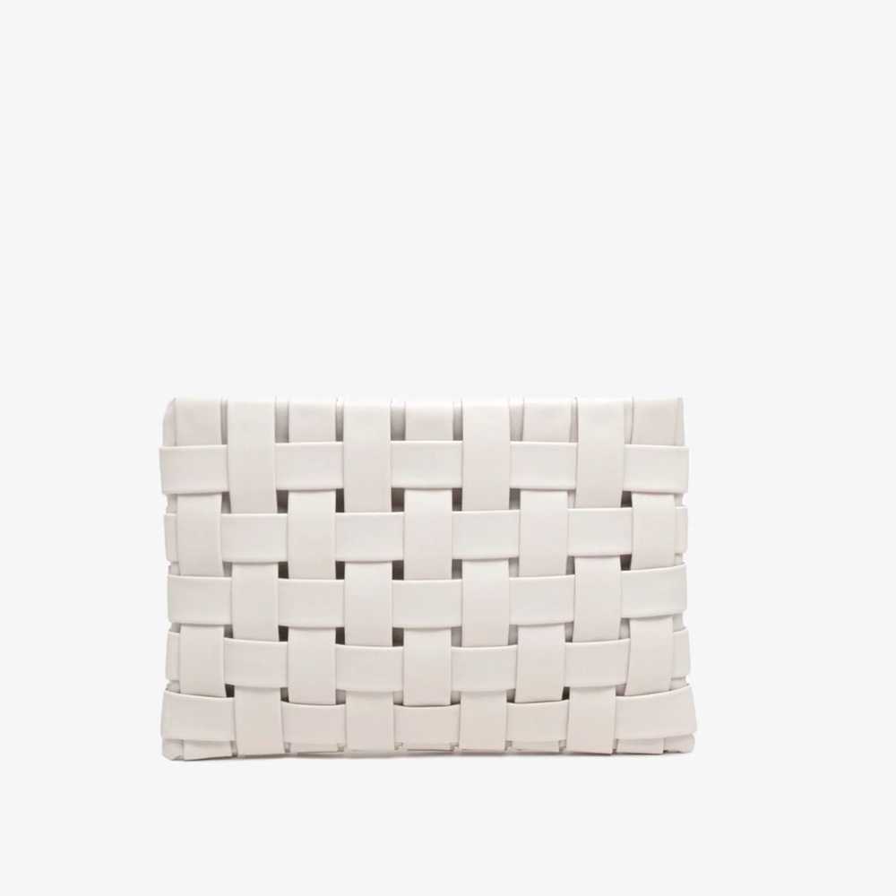 Lindy Woven Clutch or Crossbody by Anthropologie Cream Large Size Faux Leather